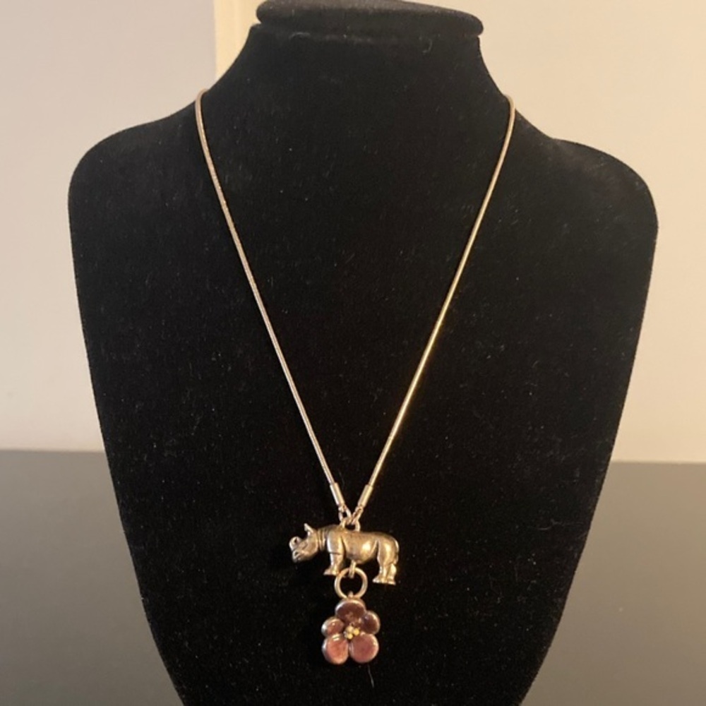 Pilgrim Gold Necklace with Rhino and Purple Flower Charms